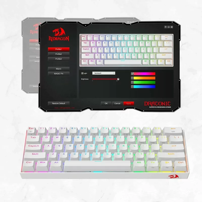 Redragon Draconic K530 Pro White Wireless- Red Switch Redragon Draconic K530 Pro White Wireless- Red Switch